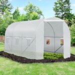 15' x 7' x 7' Walk-In Tunnel Greenhouse, Large Garden Hot House Kit with 6 Roll-up Windows & Roll Up Door, Steel Frame, White - Image 7