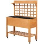 41"x18"x53" Elevated Garden Raised Bed with Shelf and Wheels Solid Wood Planter Flower Herb Boxes for Vegetables Flower Outdoor/Indoor - Brown