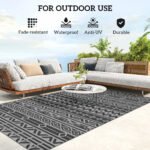 Reversible Outdoor Rug, Waterproof Plastic Straw with Carry Bag, 6' x 9', Black & Gray Geometric Wall - Image 6