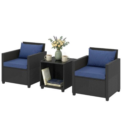 3 Piece Patio Bistro Set with Wicker Furniture Set