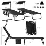 Chaise Pool Lounge Chairs Set of 2, Outdoor Sun Tanning Chairs, Reclining Back, Steel Frame and Side Pocket, Black - Image 3