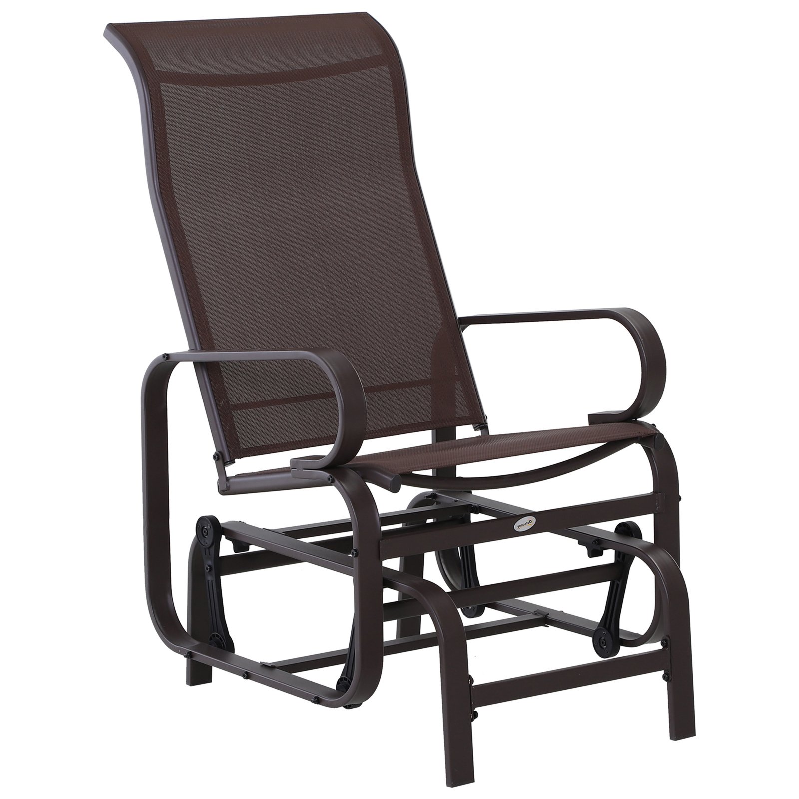 yIU98a18162b0a2e0.jpg 1-Person Outdoor Glider Swing, Single Rocker, Ergonomic Head Support, with Lightweight Metal & Mesh Construction, Supports Up to 352 lbs., for Backyard, Garden, Porch, Brown - Image 1