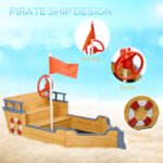 Kids Wooden Sandbox Pirate Ship Sandboat w/ Bench Seat Storage Space Ceder Wood - Image 4