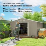 Garden Metal Shed, Storage Shed Utility Storage with Double Locking Doors for Bike, Yard Tools, Light Gray - Image 4