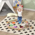 Kids Balance Beam, Wooden Balance Board with Stepping Stone for 3-8 Years - Image 2