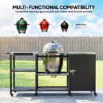 Grill Table for Big Green Egg Grill, Heavy Duty Metal BBQ Prep Table with Stainless Steel Top and Storage Cabinet, Black - Image 4