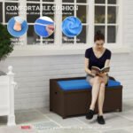 Outdoor Wicker Storage Bench with Storage & Cushion, Blue - Image 7