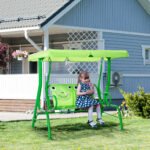 Kids Patio Swing, Adjustable Canopy Swing Glider, Kids Outdoor Swing Chair with 2 Seats, Seat-Belted Safety, Green - Image 2