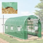 Hoop House Greenhouse, Walk-in Tunnel Greenhouse with 2 Support Rods, Zippered Roll-up Mesh Door, 14.6'x6.5'x6.6', Green - Image 3