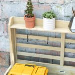 Wooden Potting Bench with Storage, Aluminum Tabletop for Backyard, Patio, Balcony, Natural - Image 8