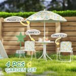 Kids Picnic Table and Chair Set, Outdoor Activity Table with Foldable Chairs, Removable Umbrella for Backyard, White - Image 4