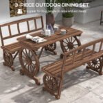 Patio Table and Chairs for 4 People, Wagon Wheel Design, Outdoor Furniture Set for Backyard, Garden, Carbonized - Image 5