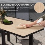35.5"-71" Expandable Outdoor Dining Table for 4-6 People, Aluminum Patio Table with Slatted Wood Grain Top, Natural - Image 7