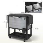 104 Quart Large Capacity Outdoor Cooler Cart, Patio Rolling Ice Chest with Bottle Opener Shelves Wheels, Gray - Image 3