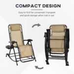 2 Outdoor Rocking Chairs Foldable Reclining Zero Gravity Lounge Rockers w/ Pillow Cup & Phone Holder, Beige - Image 4