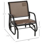 Porch Glider, Metal Frame Swing Glider Chair with Breathable Mesh Fabric, Curved Armrests and Steel Frame for Garden, Poolside, Backyard, Balcony, Brown - Image 3