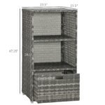 Valet Pool Towel Rack, Waterproof PE Plastic Rattan Wicker Storage Organizer, Indoor Outdoor Spa, and Hot Tub Accessory Storage, 2 Shelves, 1 Basket Drawer, Gray - Image 3