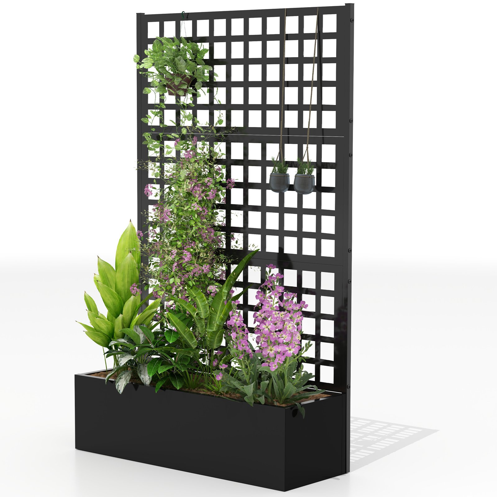 ynB65f1956188b5e2.jpg Galvanized Raised Garden Bed Planter Box with Trellis for Climbing Plants, Vegetable, Vines, 43" x 16" x 70", Black - Image 1