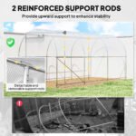Hoop House Greenhouse, Walk-in Tunnel Greenhouse with 2 Support Rods, Zippered Roll-up Mesh Door, 14.6'x6.5'x6.6', White - Image 4