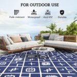 Reversible Outdoor Rug, Waterproof Plastic Straw with Carry Bag, 9' x 18', Blue & White Rhombus - Image 6