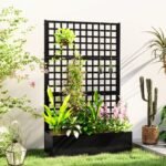 Galvanized Raised Garden Bed Planter Box with Trellis for Climbing Plants, Vegetable, Vines, 43" x 16" x 70", Black - Image 2