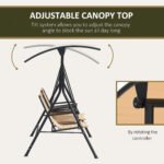 2 Person Porch Swing with Canopy, Storage Table, Cup Holder, Beige - Image 4