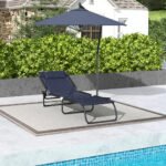 Folding Chaise Lounge Pool Chair with 4-Position Reclining Back, Pillow, Breathable Mesh & Bungee Seat, Dark Blue - Image 7