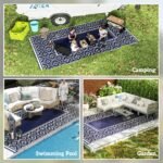 Reversible Outdoor Rug, Waterproof Plastic Straw with Carry Bag, 9' x 18', Blue & White Gourd Border - Image 5