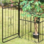 86" Garden Arch Arbor, Metal Arch Trellis with Gate and Planter Baskets, Garden Archway for Climbing Vines, Wedding Ceremony Decoration, Flourishes & Arrow Tips, Black - Image 8