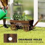 Wooden Wagon Planter Box, Mobile Garden Planter with 4 Wheels, Small Wheelbarrow Wagon Flower Cart with Drainage Hole - Image 5
