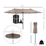Patio Umbrella 15ft Double-Sided Outdoor Market Extra Large Umbrella with Crank Handle for Backyard, Light Blue - Image 3