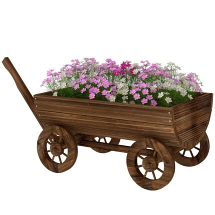 Wooden Wagon Planter Box with Mobile Garden Planter