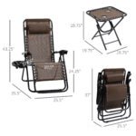 Zero Gravity Chair Set with Side Table, Folding Reclining Chair with Cupholders & Pillows, Adjustable Lounge Chairs for Pool, Backyard, Lawn, Beach, Brown - Image 3