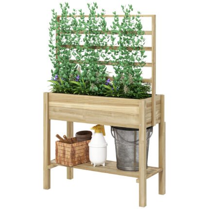 Wooden Raised Garden Bed with Trellis