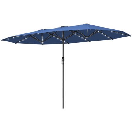 Double-Sided Solar LED Patio Umbrella with Crank Handle with Base