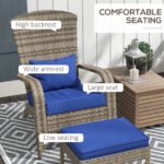 Wicker Adirondack Chair Fire Pit Chair w/ Ottoman & Cushions, Blue - Image 5