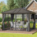 10' x 12' Hardtop Gazebo with Curtains and Netting, Gazebo Canopy with Aluminum Frame and Hooks - Image 2