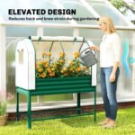 Galvanised Raised Garden Bed with Greenhouse Cover, Metal Elevated Garden Bed with Bed Liner, Bottom Shelf, Green - Image 6
