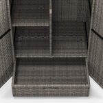 Outdoor Storage Cabinet with Shelves, Rattan Pool Towel Storage Cabinet with Removable Shelf & Drawer, Dark Gray - Image 8