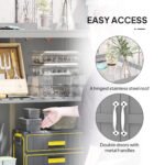 Outdoor Storage Cabinet, Garden Tool Shed with Metal Tabletop and Shelf, Wooden Potting Bench with 2 Doors, Gray - Image 5