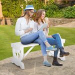 2-Person Wooden Garden Bench, Outdoor Wagon Wheel Porch Bench for Backyard Garden, Support 550 LBS, Rustic Country Style Patio Furniture, White - Image 2