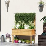 Elevated Wood Planter with Trellis for Climbing Plants, Raised Garden Bed with Legs and Drainage Holes, Natural Wood - Image 2