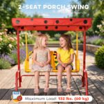 Kids Patio Swing, Adjustable Canopy Swing Glider, Kids Outdoor Swing Chair with 2 Seats, Seat-Belted Safety, Red - Image 5