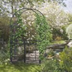 81" Metal Garden Arbor with Double Doors, Locking Gate, Climbing Vine Frame with Heart Motifs, Arch for Wedding, Bridal Party Decoration, Grey - Image 2