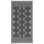 Reversible Outdoor Rug, Waterproof Plastic Straw with Carry Bag, 9' x 18', Black & Gray Rhombus Border