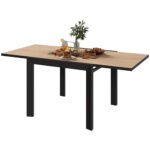 35.5"-71" Expandable Outdoor Dining Table for 4-6 People, Aluminum Patio Table with Slatted Wood Grain Top, Natural