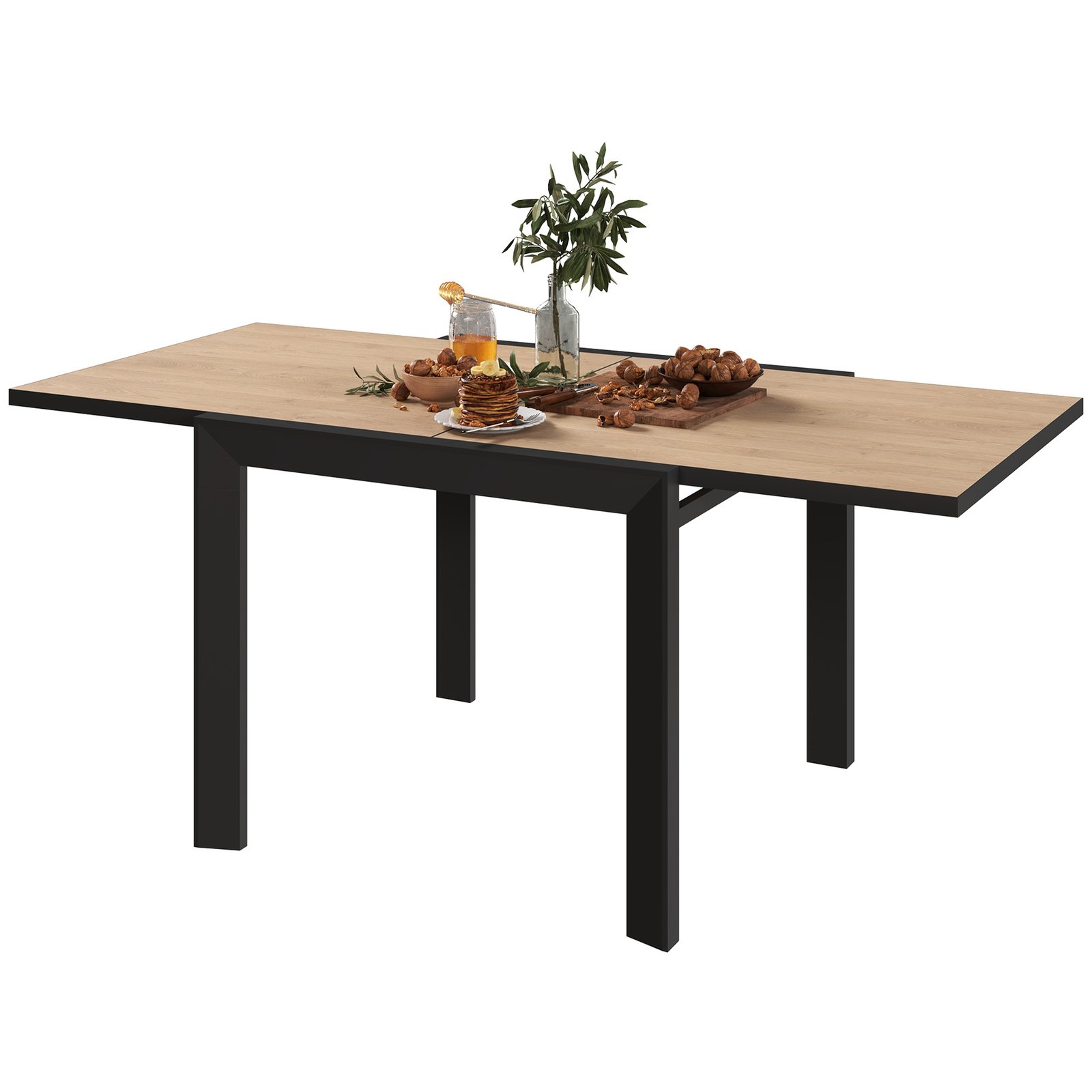 zMF307194a10e7fa9.jpg 35.5"-71" Expandable Outdoor Dining Table for 4-6 People, Aluminum Patio Table with Slatted Wood Grain Top, Natural - Image 1