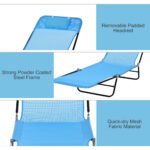 Folding Chaise Lounge Chair, Pool Sun Tanning Chair, Outdoor Lounge Chair with Reclining Back, Breathable Mesh Seat, Headrest for Beach, Yard, Patio, Blue - Image 5