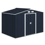 9' x 6' Outdoor Storage Shed, Garden Tool Metal Shed with Foundation Kit, Double Lockable Door, Air Vents and Sloping Roof, for Backyard, Patio, Lawn, Dark Gray