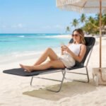 Folding Chaise Lounge Pool Chairs, Outdoor Sun Tanning Chairs with Pillow, Reclining Back, Steel Frame & Breathable Mesh for Beach, Yard, Patio, Black - Image 8
